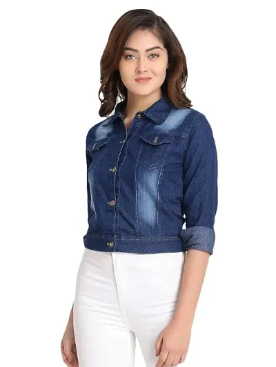 Women's Cotton Denim Jacket Full Sleeves Comfort Fit Collar Jacket Regular Wear For GIls and Women