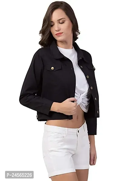 Stylish Women Solid Cotton Denim Jacket Full Sleeve Regular Fit Collar Jacket-thumb0