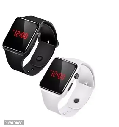 Square Dial Digital smart Watches Combo A1 Black White for Boys LED Lights Watch Kids Children Pack of 2-thumb0