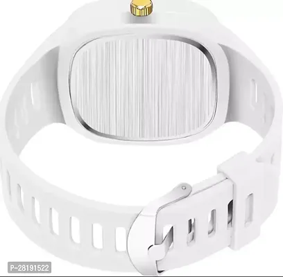 Fashionable Square white Dial Designer Stylish Rubber Belt Strap Analog Watch for Mens  Boys.-thumb3