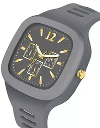 Fashionable Square Grey Dial Designer Stylish Rubber Belt Strap Analog Watch for Mens  Boys.-thumb1