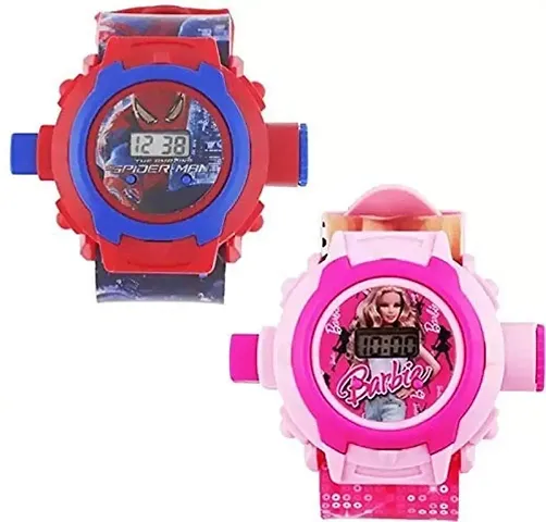 24 Images Projector Spider-Man Digital Watch for Boys / 24 Images Projector Barbie Digital Watch for Girls (Combo of 2) for Kids