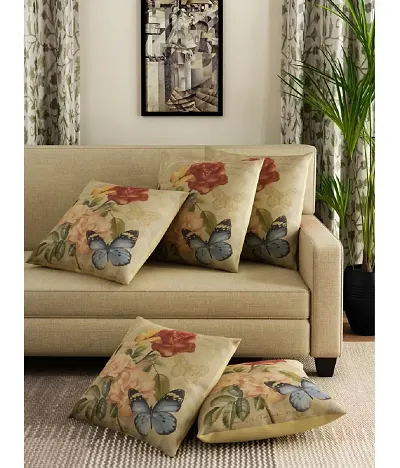 Jute Cotton Printed Cushion Covers Set of 5 Pieces