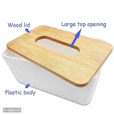 Wooden Tissue Box Holder,Rectangular Bamboo Tissue Box Cover,Removable Tissue Dispenser Organizer for Bathroom,Bedroom,Living Room,Kitchen,Office-thumb2