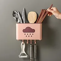 CLOUDTAIL CHOICE Plastic Wall Mounted Cutlery Drainer Rack with Utensils Organizer Spoon Fork Chopsticks Holder Caddy Kitchen Gadget Storage (Multi, Medium)-thumb3