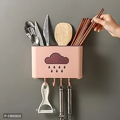 CLOUDTAIL CHOICE Plastic Wall Mounted Cutlery Drainer Rack with Utensils Organizer Spoon Fork Chopsticks Holder Caddy Kitchen Gadget Storage (Multi, Medium)-thumb4