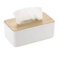 CLOUDTAIL CHOICE 1pc Rectangle Shape Wooden Cover Plastic Tissue Box Holder Paper Napkin Holder Case Tissue Holder Dispenser Organizer-thumb1