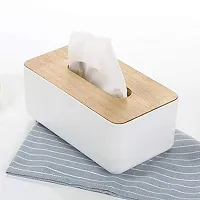 CLOUDTAIL CHOICE Removable Bamboo Wood Cover Plastic Tissue Box Holder Storage Organizer Fashion Tissue Holder Case for Home Decoration (Set of 1)-thumb2