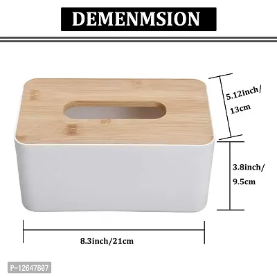 Meirrnyyu Wood Tissue Box Cover,Facial Tissue Dispenser Holder,Wooden Rectangular Removable Tissue Holder for Storage on Bathroom Vanity,Countertop,Bedroom Dresser,Night Stand,Desk-thumb2