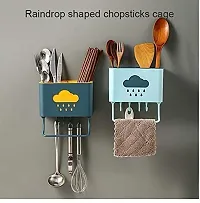 CLOUDTAIL CHOICE Plastic Wall Mounted Cutlery Drainer Rack with Utensils Organizer Spoon Fork Chopsticks Holder Caddy Kitchen Gadget Storage (Multi, Medium)-thumb2