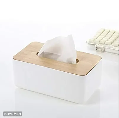 CLOUDTAIL CHOICE 1pc Rectangle Shape Wooden Cover Plastic Tissue Box Holder Paper Napkin Holder Case Tissue Holder Dispenser Organizer