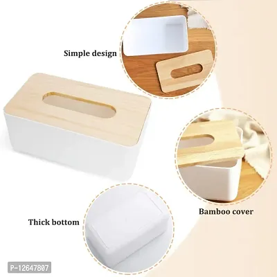 Meirrnyyu Wood Tissue Box Cover,Facial Tissue Dispenser Holder,Wooden Rectangular Removable Tissue Holder for Storage on Bathroom Vanity,Countertop,Bedroom Dresser,Night Stand,Desk-thumb3