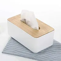 CLOUDTAIL CHOICE Multi Function Tissue Storage Box with Square Shape Wooden Cover Plastic Tissue Box Holder | Paper Napkin Holder Case | Tissue Holder Dispenser Organizer for Car Decor Home Room Hotel-thumb2