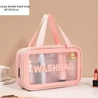 Clear Travel Toiletries Bag Waterproof Cosmetic Makeup Wash Bags PVC Portable Organiser Case Carry Pouch for Women Business Bathroom,Pink& Black (Large) (Pink)-thumb2