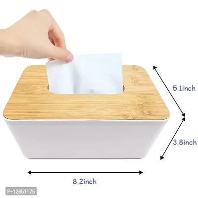 Wooden Tissue Box Holder,Rectangular Bamboo Tissue Box Cover,Removable Tissue Dispenser Organizer for Bathroom,Bedroom,Living Room,Kitchen,Office-thumb3