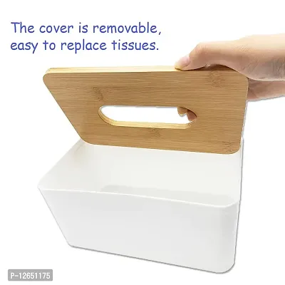 Wooden Tissue Box Holder,Rectangular Bamboo Tissue Box Cover,Removable Tissue Dispenser Organizer for Bathroom,Bedroom,Living Room,Kitchen,Office-thumb4