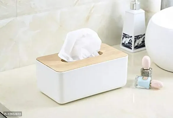 CLOUDTAIL CHOICE 1pc Rectangle Shape Wooden Cover Plastic Tissue Box Holder Paper Napkin Holder Case Tissue Holder Dispenser Organizer-thumb5