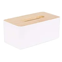 CLOUDTAIL CHOICE 1pc Rectangle Shape Wooden Cover Plastic Tissue Box Holder Paper Napkin Holder Case Tissue Holder Dispenser Organizer-thumb3