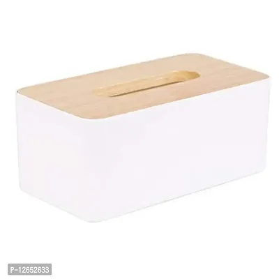 CLOUDTAIL CHOICE 1pc Rectangle Shape Wooden Cover Plastic Tissue Box Holder Paper Napkin Holder Case Tissue Holder Dispenser Organizer-thumb4