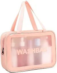 Clear Travel Toiletries Bag Waterproof Cosmetic Makeup Wash Bags PVC Portable Organiser Case Carry Pouch for Women Business Bathroom,Pink& Black (Large) (Pink)-thumb3