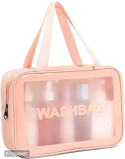 Clear Travel Toiletries Bag Waterproof Cosmetic Makeup Wash Bags PVC Portable Organiser Case Carry Pouch for Women Business Bathroom,Pink& Black (Large) (Pink)-thumb4