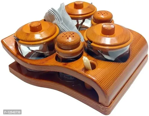 justone choice Salt/Pepper/Pickle Set with Stand in Wooden Design . This 4 Piece Salt and Pepper Set