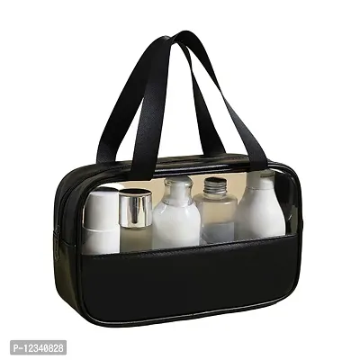 Clear Cosmetic Makeup Bag - Large PVC Toiletry Organizer Carry Pouch Thick Transparent Tote Bags for Traveling