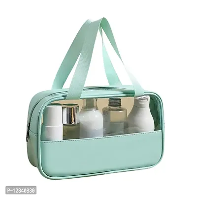 Clear Cosmetic Makeup Bag - Large PVC Toiletry Organizer Carry Pouch Thick Transparent Tote Bags for Traveling