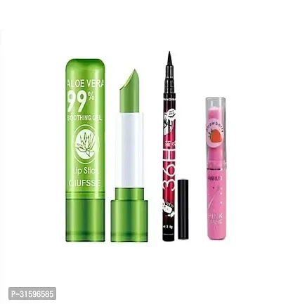 Alovera Soothing Lip Balm + 36h Eyeliner Waterprof + Magic Pink Lip Balm ( 3items)-thumb0