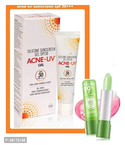 Silicon Sunscreen Face Gel SPF 30 Pa+++ 60gm and Aloevera Soothing Lip Balm-thumb0