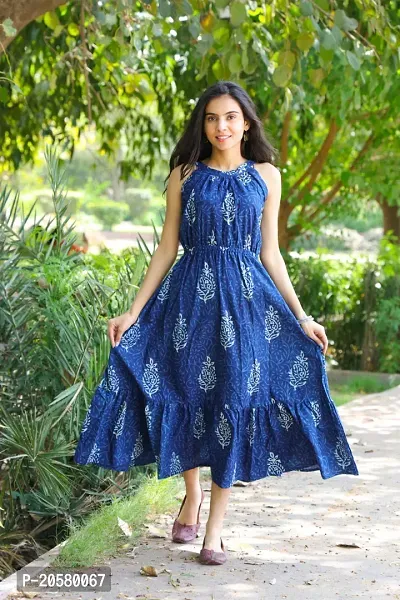 Stylish Blue Cotton Printed  For Women