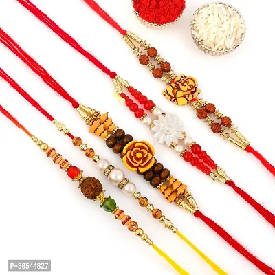 Classic Rakhi Kundan Bracelet Rakhi For Raksha Bandhan Pearl Rakhi Set Of 5-thumb0