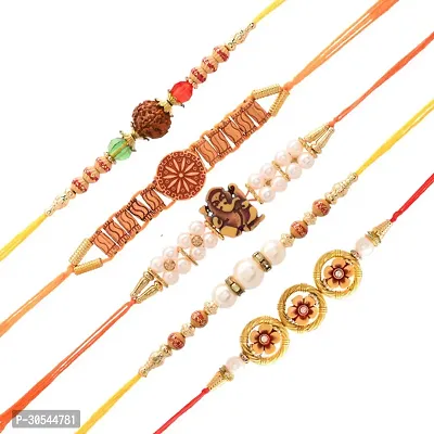 Classic Rakhi Kundan Bracelet Rakhi For Raksha Bandhan Pearl Rakhi Set Of 5