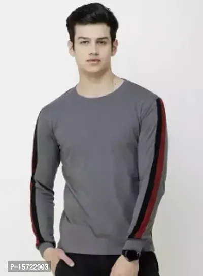 Reliable Grey Cotton  Round Neck Tees For Men-thumb0