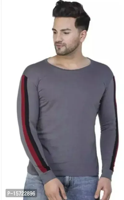 Reliable Grey Cotton  Round Neck Tees For Men-thumb0