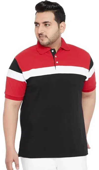 Plus Size Colourblocked Cotton Polo T-Shirt