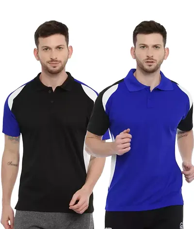 Stylish Men Multicoloured Colorblocked Combo Polo Collar T-shirt