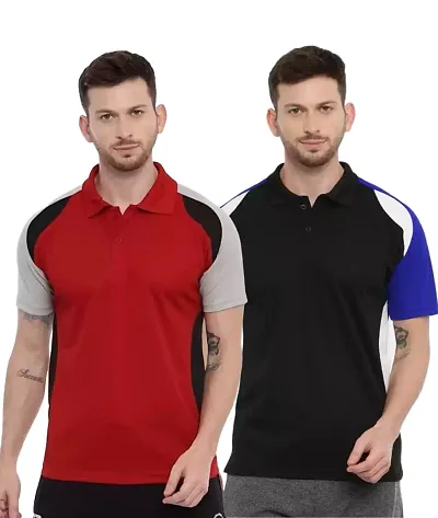 Trending Men Multicoloured Colourblocked Short Sleeves Combo Polo Collar T-shirt