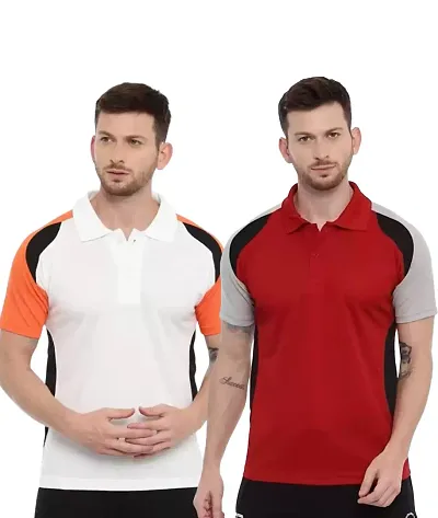 Stylish Men Multicoloured Colorblocked Combo Polo Collar T-shirt