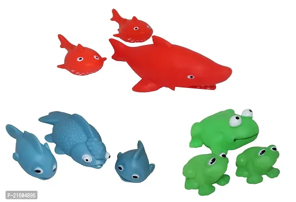 Soft Toys Blue Fish and Frog Sharks Family Set Chu Chu Sound Non-Toxic Bath Toy