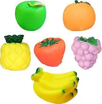 Kids Squeezy Fruits Soft Toy Natural Set Chu Chu Sound Non-Toxic Toys ( Pack of 6 )-thumb1