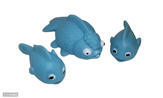 Soft Toys Squeezy Blue Fish Set Chu Chu Toys Non-Toxic Bath Toy(Pack of 3 Multicolor 10cm 6cm)