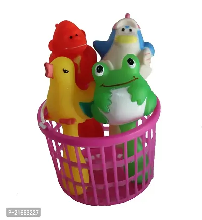 Soft Toys Squeezy Blue Animal Basket Toy Set Chu Chu Toys Non-Toxic Bath Toy( Multicolor 10cm 5cm)