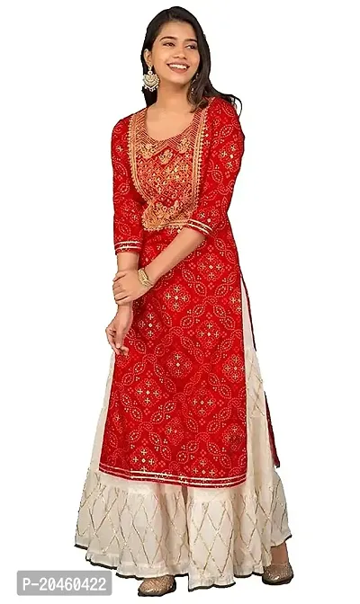 MK COLLECTION Women's Rayon Kurta  Sharara Set Red-White