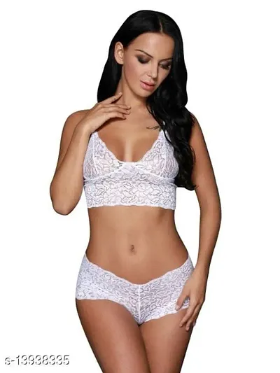 Stylish Solid Bra Panty Set For Women