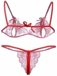 Stylish Red Solid Bra  Panty Set For Women-thumb1