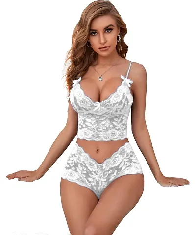 Stylish Blend Off Self Pattern Bra and Panty Set For Women