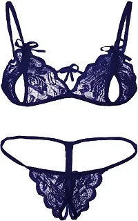 Women Self Design Bra Panty Set Lingerie Set-thumb1
