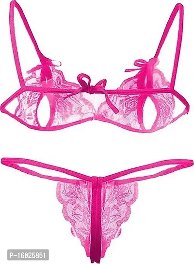 Stylish Pink Solid Bra  Panty Set For Women-thumb0