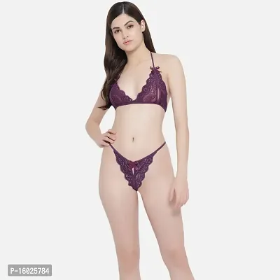 Stylish Purple Solid Bra  Panty Set For Women